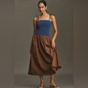 ✨ Anthropologie Square-Neck Twofer Midi Dress Sz M